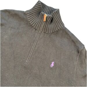 Polo Ralph Lauren Men's Sweater 1/4 Zip Black Cotton Size M Classic Preppy